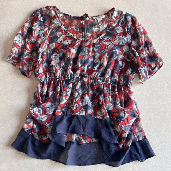 Red and Navy Sheer Floral Blouse ASO Alex Russo - Picture 2 of 6
